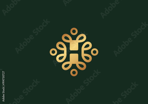 luxury gold logo template letter H, elegant emblem logomark