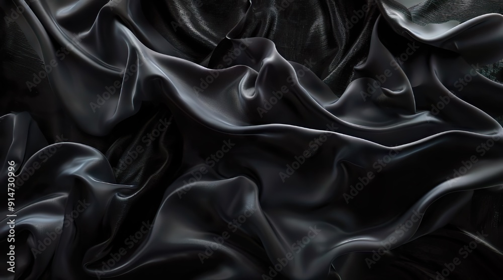 Elegant Black Silk Fabric with Flowing Texture Elegant Black Silk Fabric with Flowing Texture