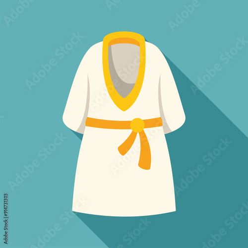 White bathrobe hanging on the wall with a yellow belt, relaxing after a bath or shower
