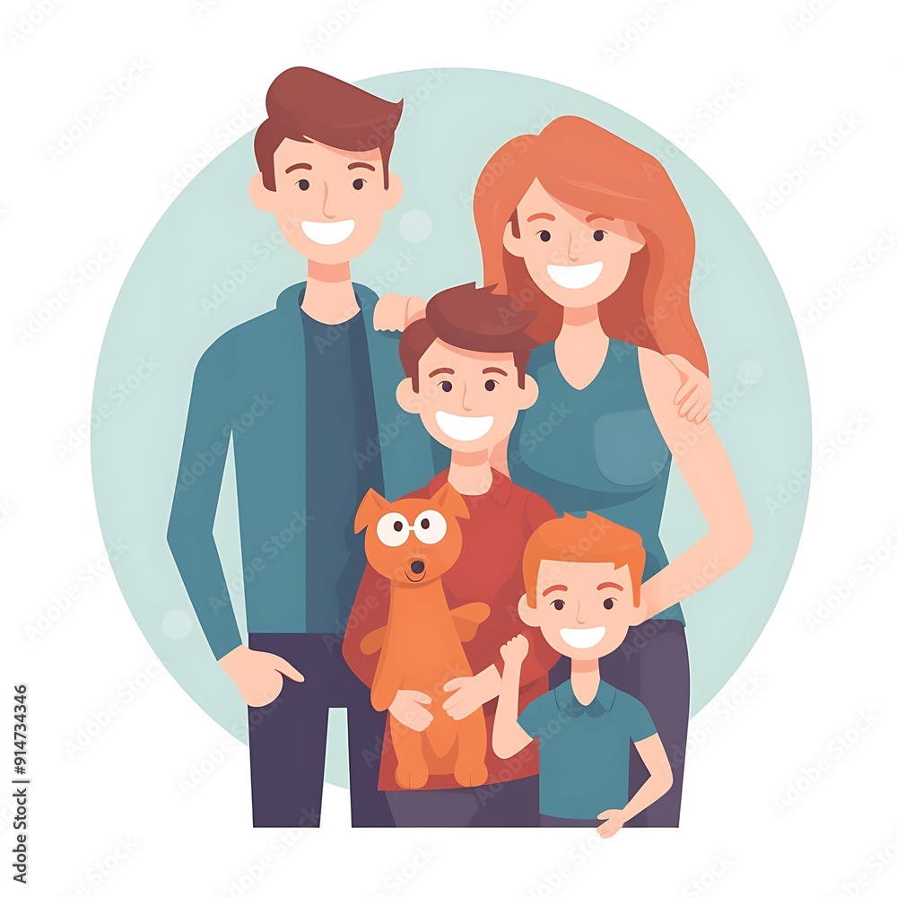 Happy Family Portrait With Two Children and Pet Dog Happy Family Portrait With Two Children and Pet Dog