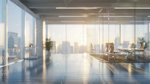 Wallpaper Mural Bright modern office interior With panoramic windows and beautiful light, blurred background. Torontodigital.ca