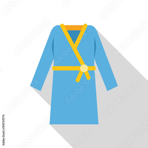 Blue bathrobe with yellow belt, providing comfort and relaxation after a shower or bath