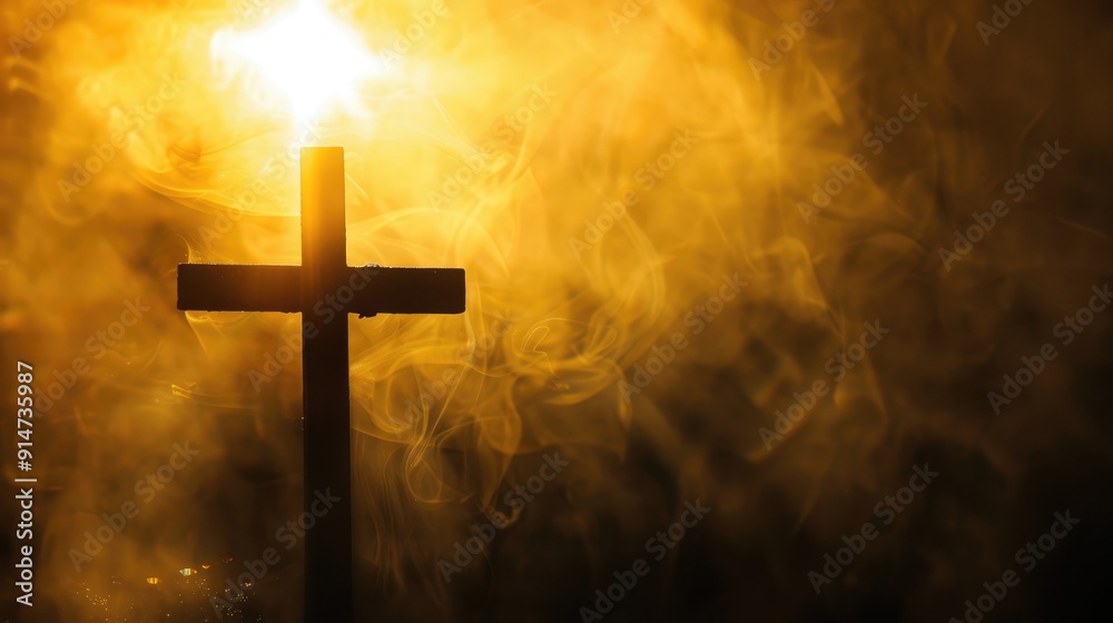 Sunlight background behind a Christian cross. Sunlight background behind a Christian cross.
