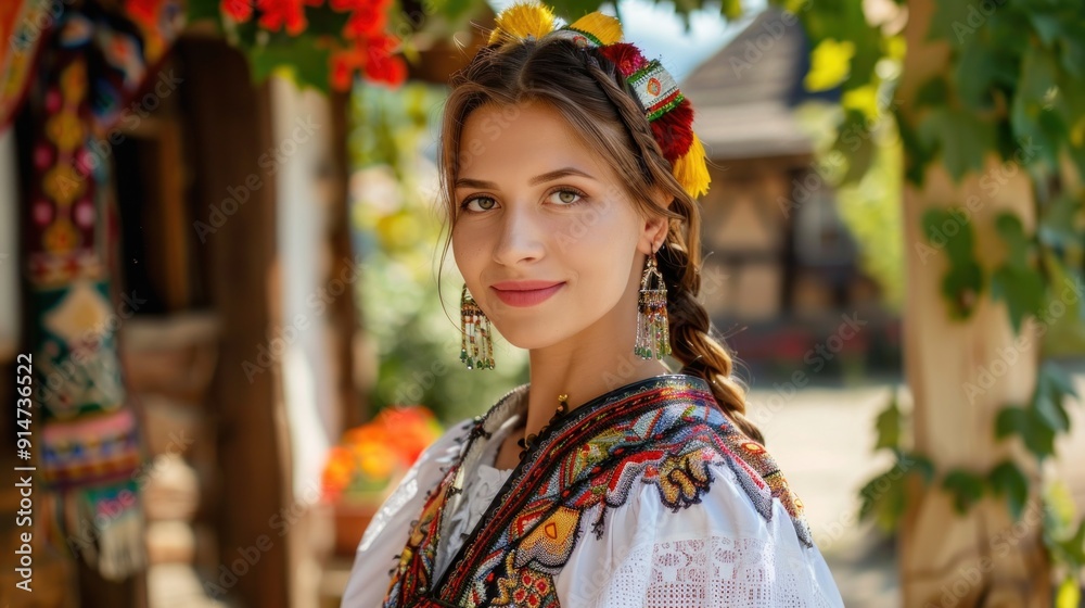Portrait of a Young Woman in Traditional Romanian Dress Portrait of a Young Woman in Traditional Romanian Dress