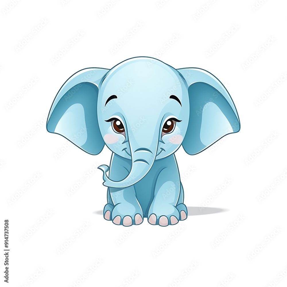 Cute Blue Baby Elephant Sitting Cartoon Illustration Cute Blue Baby Elephant Sitting Cartoon Illustration