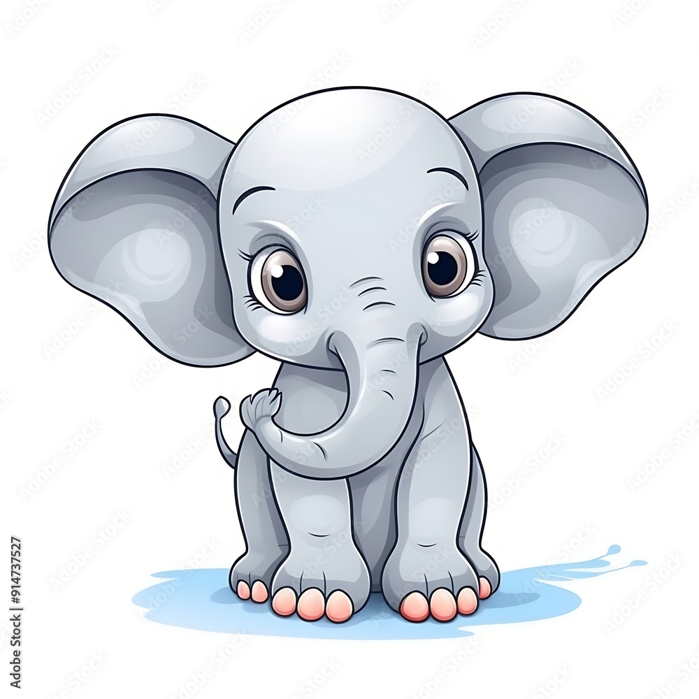 Cute Cartoon Elephant Sitting On A Blue Background Cute Cartoon Elephant Sitting On A Blue Background