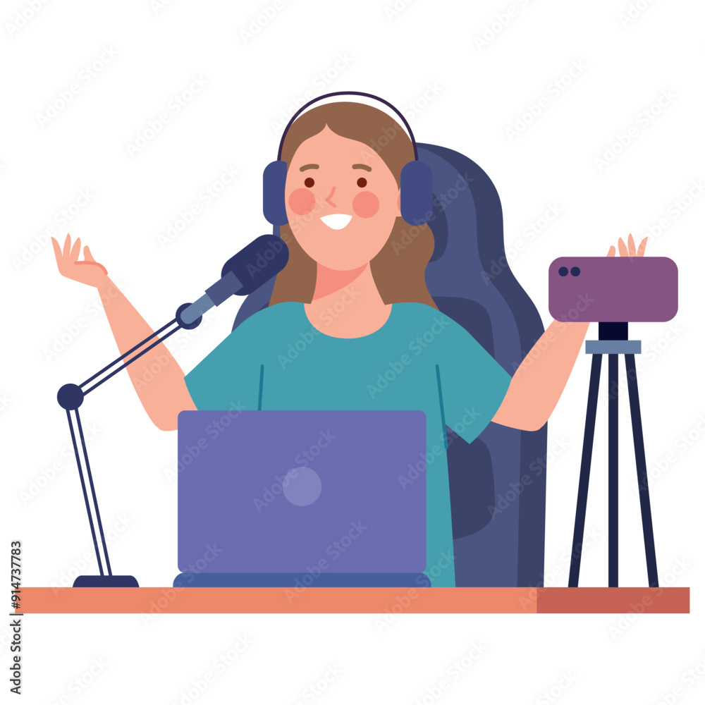 Fototapeta premium live streamer woman broadcasting online