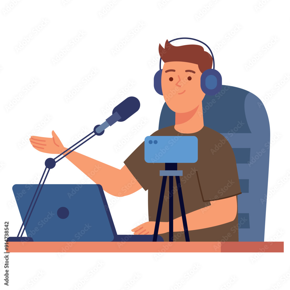 Fototapeta premium streamer man with webcam
