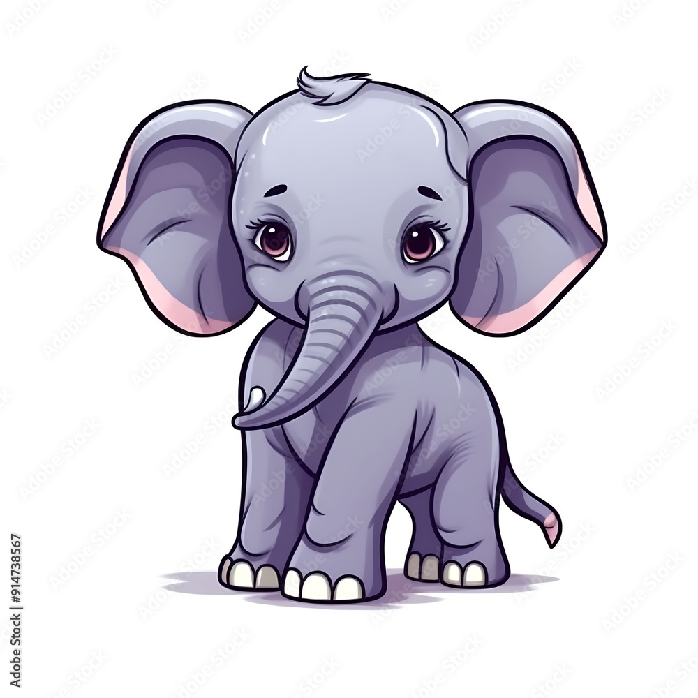 Cartoon Baby Elephant Standing on White Background Cartoon Baby Elephant Standing on White Background