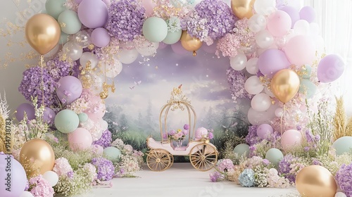 Wallpaper Mural Enchanting Cake Smash Celebration with Balloon Arch and Vintage Carriage Prop Torontodigital.ca