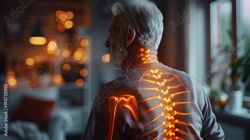 Indoor spine illustration of elderly man