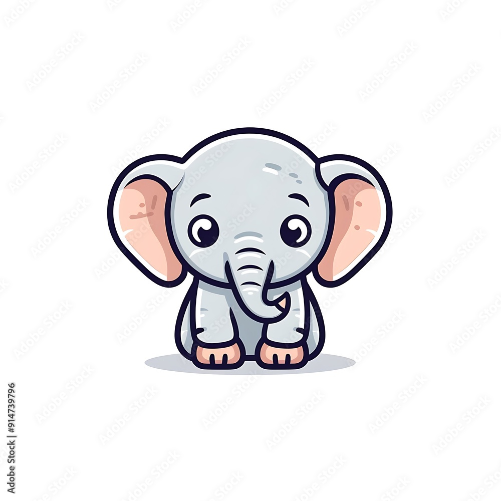 Fototapeta premium Cute Cartoon Baby Elephant Sitting on White Background