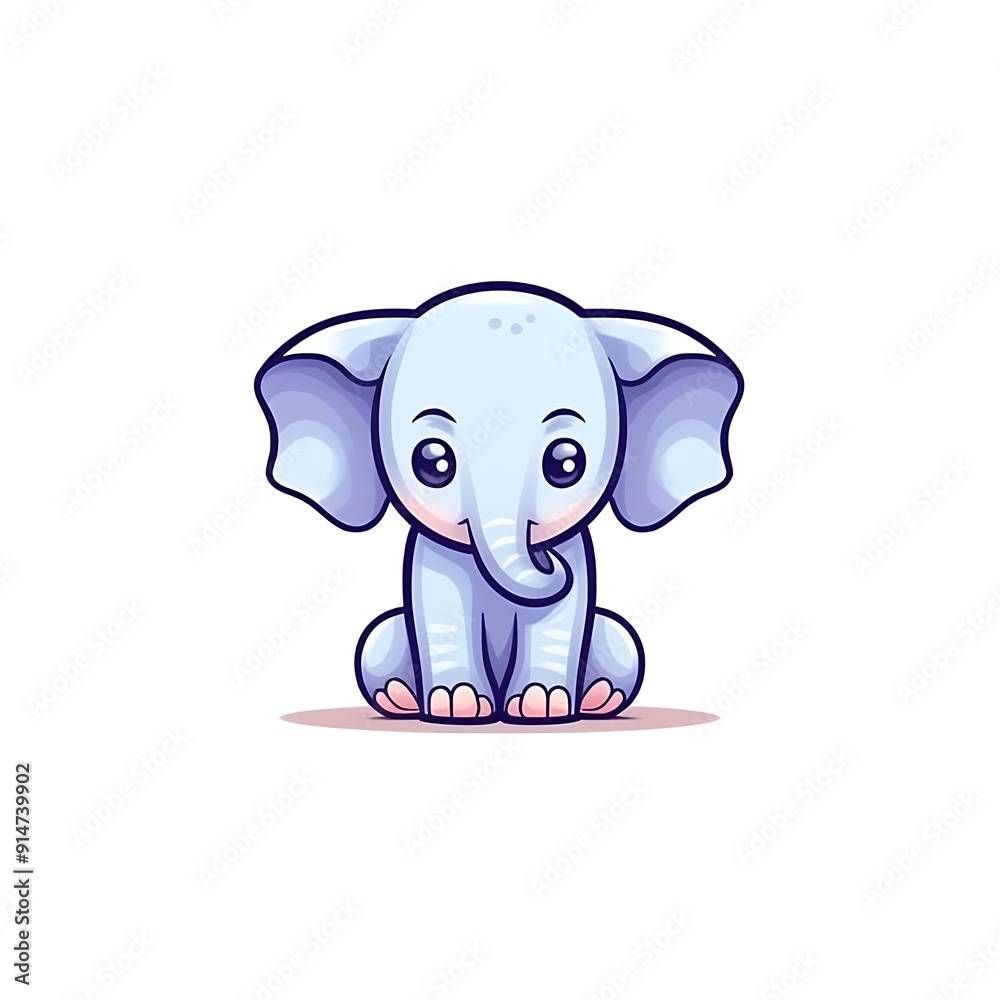 Cute Cartoon Baby Elephant Sitting on a White Background Cute Cartoon Baby Elephant Sitting on a White Background