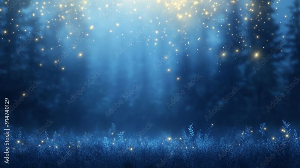 Obraz premium Magical Forest with Glowing Fireflies at Night