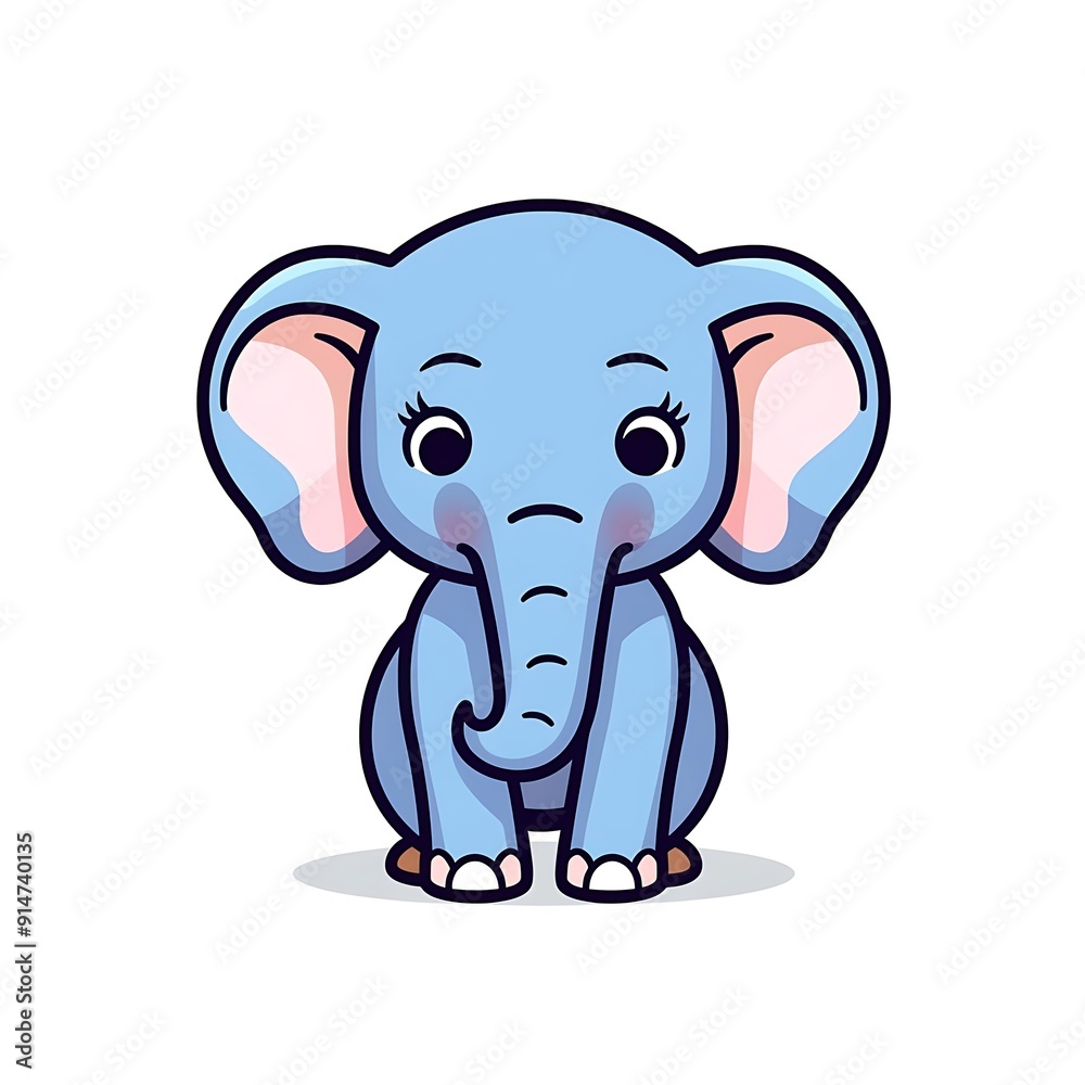Adorable Blue Cartoon Elephant Sitting on White Background Adorable Blue Cartoon Elephant Sitting on White Background
