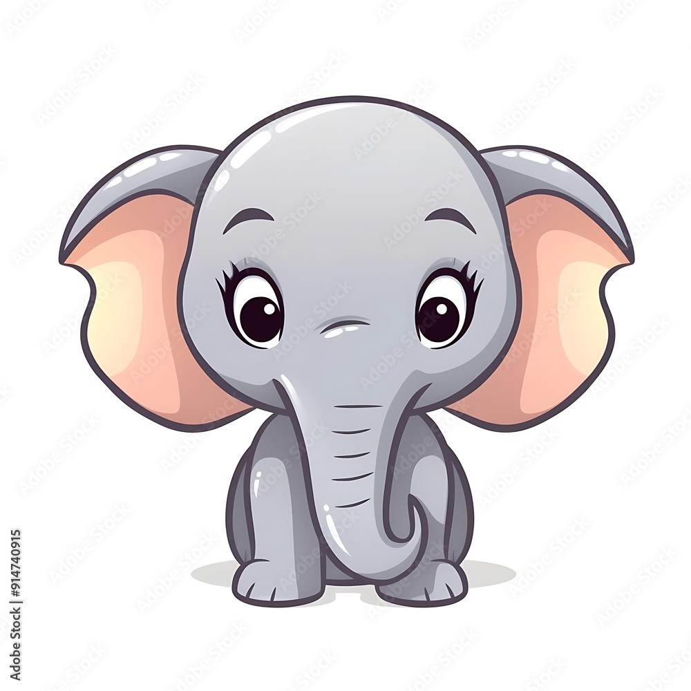 Cute Cartoon Baby Elephant Sitting on White Background Cute Cartoon Baby Elephant Sitting on White Background