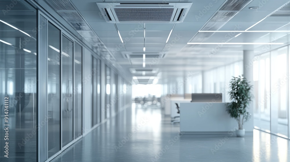 Modern empty office space with glass partitions and bright lighting Modern empty office space with glass partitions and bright lighting