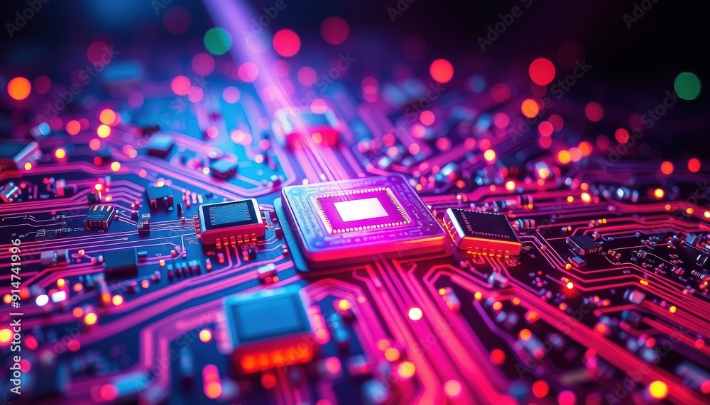 Obraz premium Abstract Circuit Board with Glowing Lights.