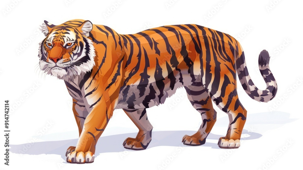 Obraz premium A Tiger with Orange and Black Stripes Stands on a White Background