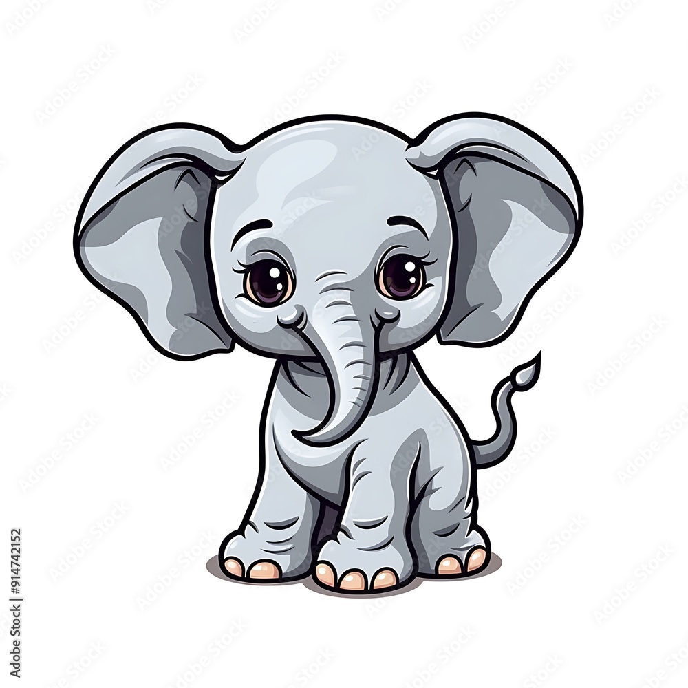 Cute Cartoon Baby Elephant Sitting on White Background Cute Cartoon Baby Elephant Sitting on White Background