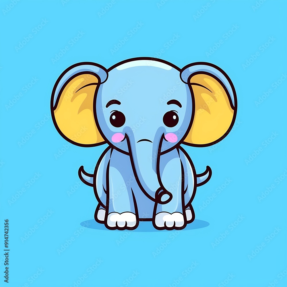 Fototapeta premium Cute Blue Elephant Cartoon Illustration With Big Yellow Ears