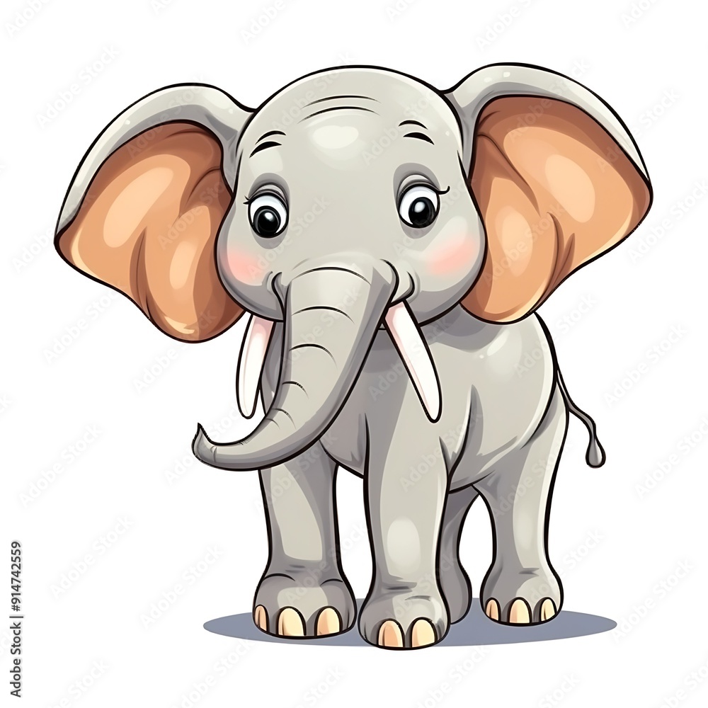 Fototapeta premium Cute Cartoon Elephant With Big Ears