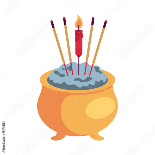 incense and candle in pot