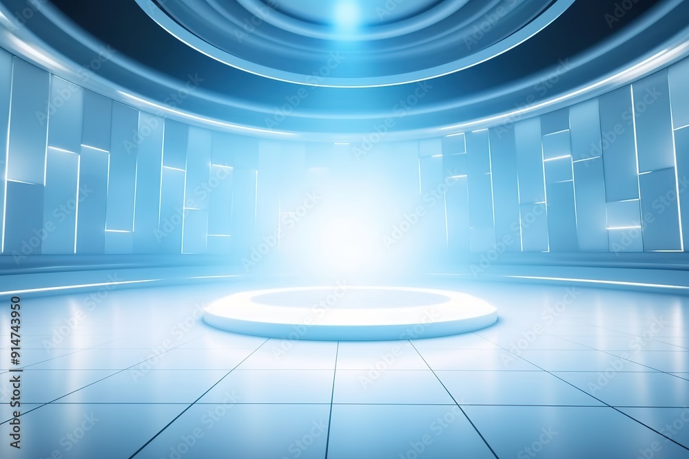Obraz premium Empty stage with blue futuristic interior.