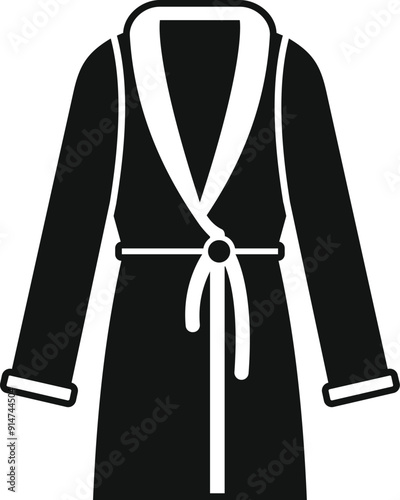 Black bathrobe with belt, providing warmth and comfort after a relaxing bath or shower