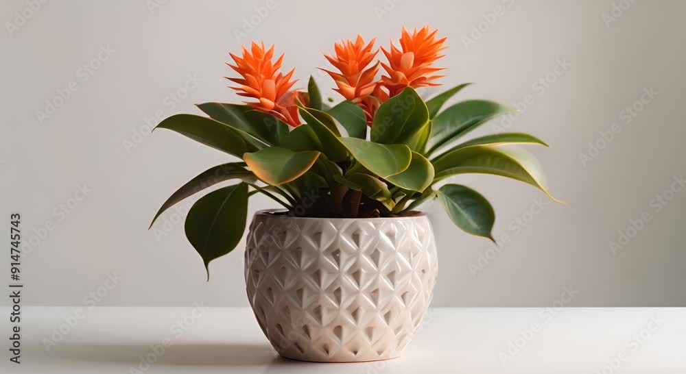 Blooming Houseplant in a White Pot Blooming Houseplant in a White Pot