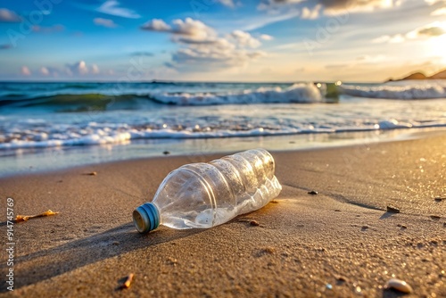 Plastic bottle on a beach sand.