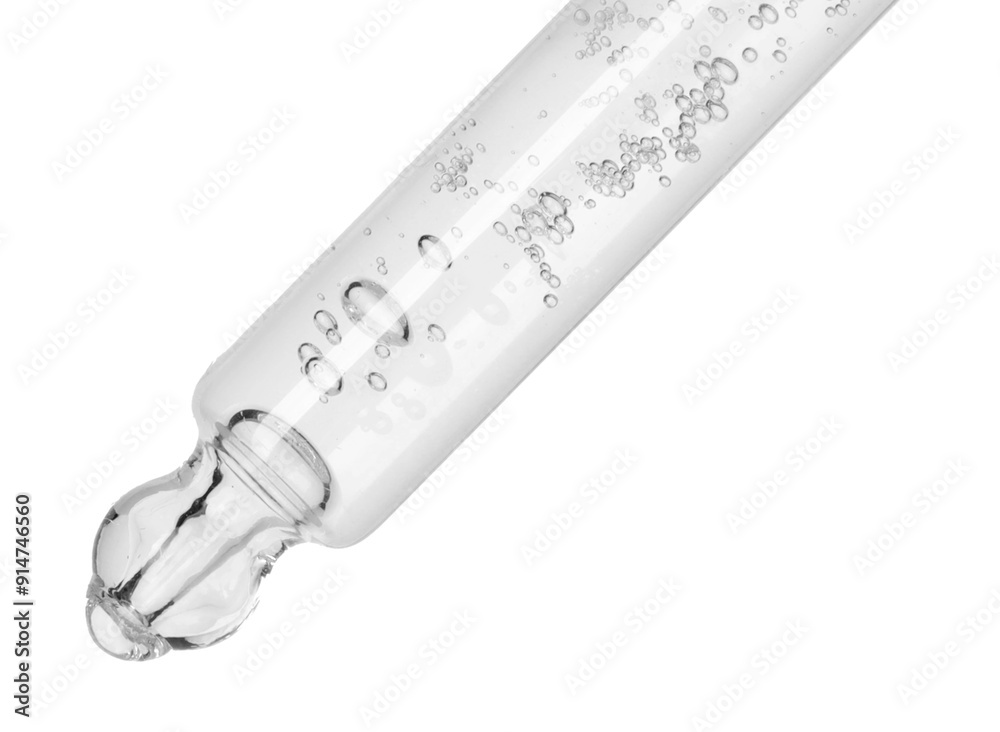 Dropper with clear cosmetic oil on white background Dropper with clear cosmetic oil on white background