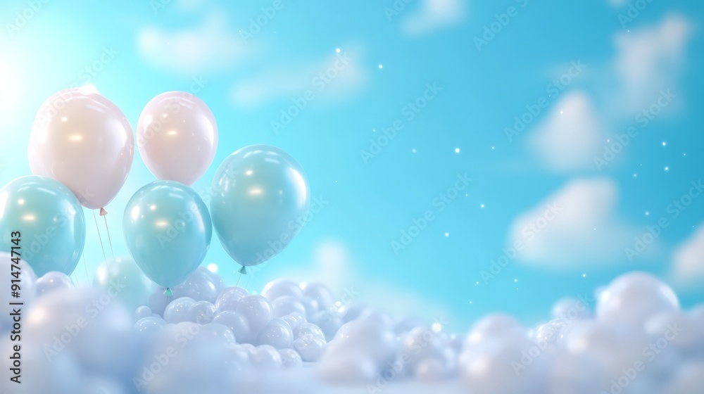 Pastel Balloons Floating Above Soft Clouds Pastel Balloons Floating Above Soft Clouds