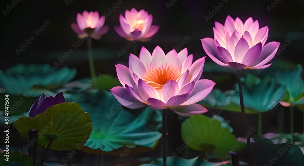 Pink Lotus Flowers Blooming in the Sunlight Pink Lotus Flowers Blooming in the Sunlight