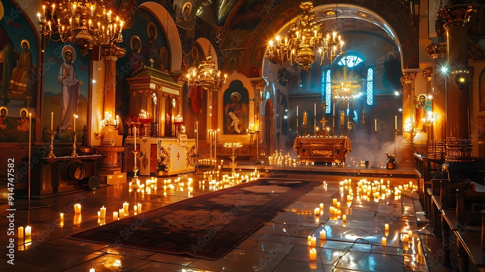 Fototapeta premium Candles Illuminating a Church Interior