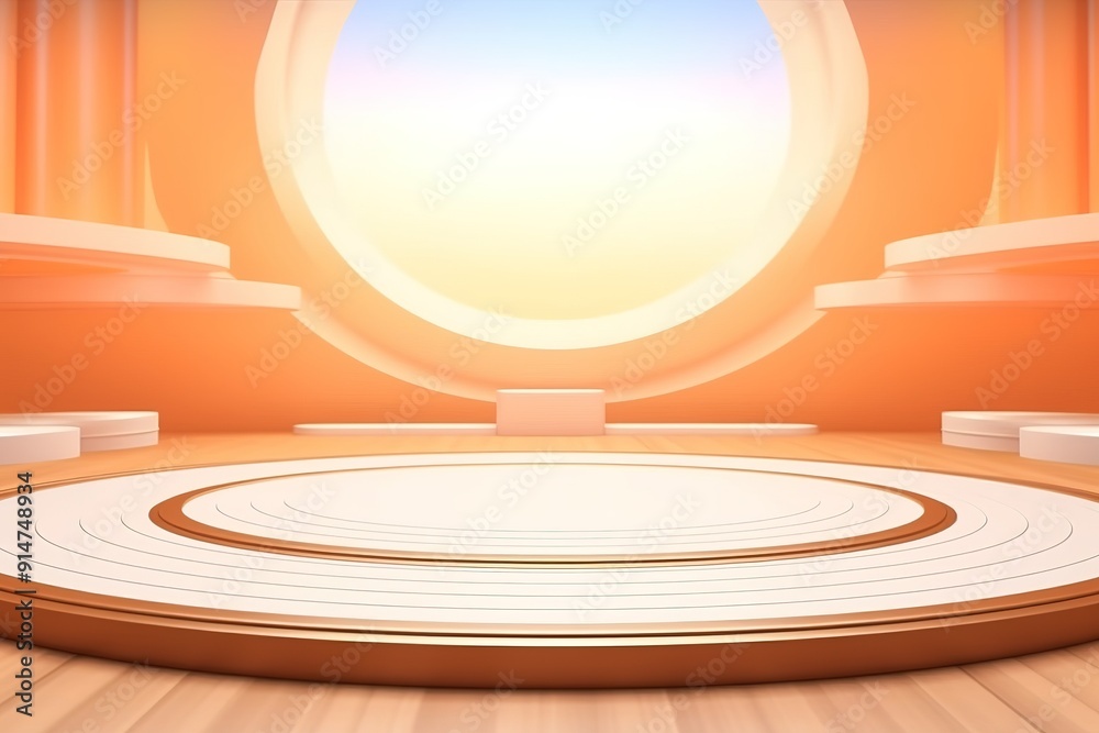 Abstract orange and white background with a round stage.