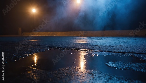 Snapshot Abstract dark background with blue light and smoke on the asphalt floor empty scene for p53 photo