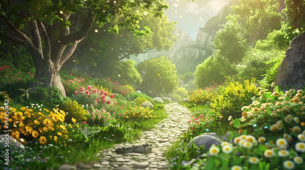 Magical pathway leading into a glowing forest, illuminated by ethereal lights, creating an enchanting and otherworldly atmosphere
  Seamless looping 4k time-lapse virtual video animation Generated AI