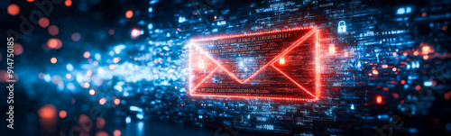 A glowing red digital envelope with a padlock icon, symbolizing secure email communication and encryption.