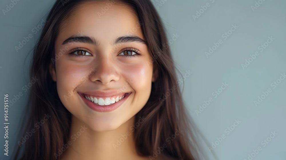 Portrait of a Smiling Young Woman with Long Brown Hair Portrait of a Smiling Young Woman with Long Brown Hair