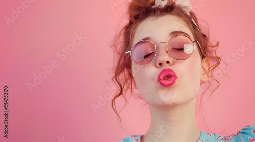 Playful Portrait of a Young Woman in Pink Sunglasses