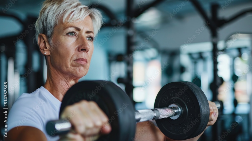 Senior Woman Lifting Weights in a Gym Senior Woman Lifting Weights in a Gym