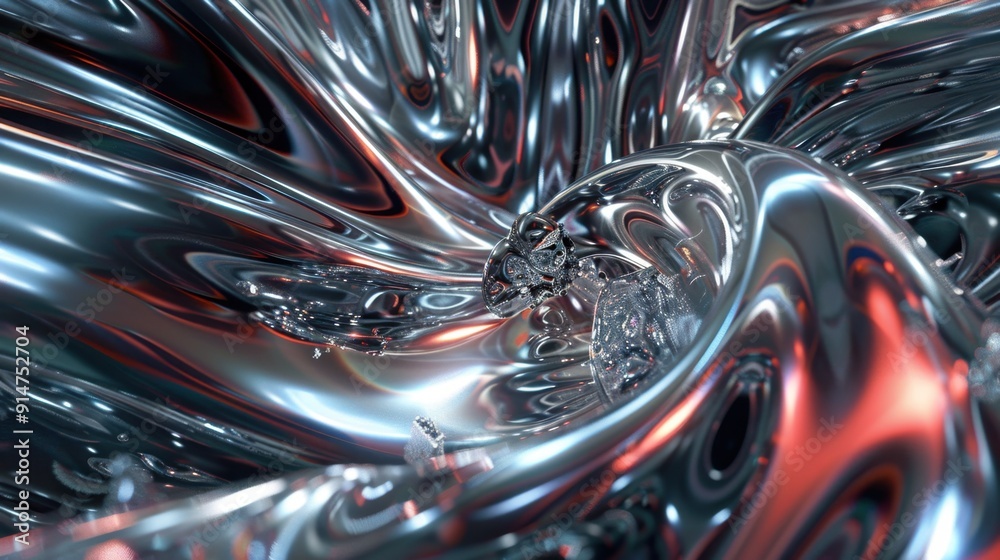 Abstract Metallic Swirl with Red Glows Abstract Metallic Swirl with Red Glows