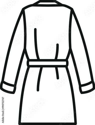 Simple line drawing of a bathrobe hanging on a white background, perfect for representing relaxation, hotels, and spas