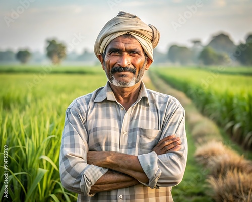 Indian Farmer Standing In Field.