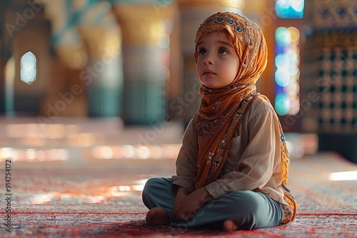Muslim family praying in mosque during ramadan for spiritual peace and blessings from allah