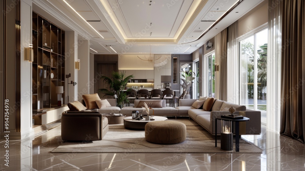 Modern Living Room with Sectional Sofa and Marble Flooring Modern Living Room with Sectional Sofa and Marble Flooring