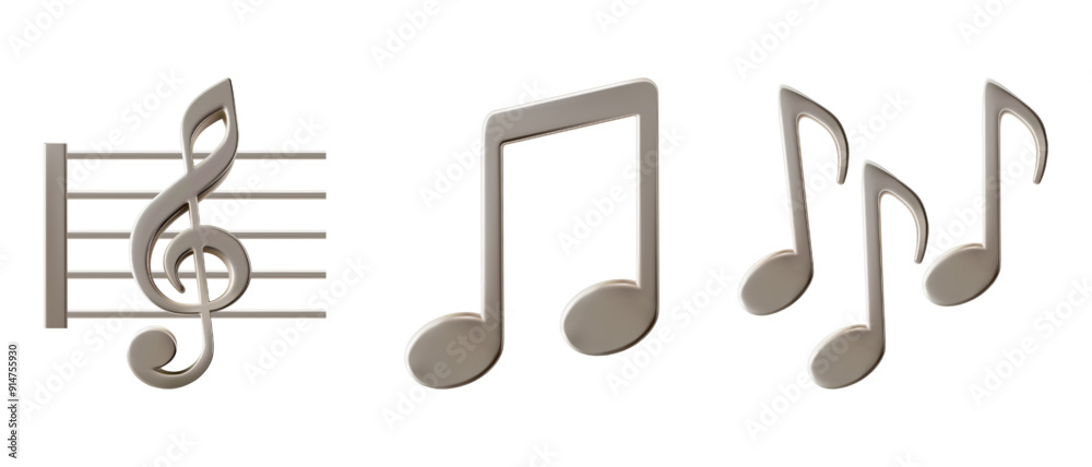 Music notes silver emoticon. Platinum emoji elements. Treble and bass clef, classical keys for melody sheet. In plastic cartoon style. Icon isolated on white background. Vector illustration Music notes silver emoticon. Platinum emoji elements. Treble and bass clef, classical keys for melody sheet. In plastic cartoon style. Icon isolated on white background. Vector illustration