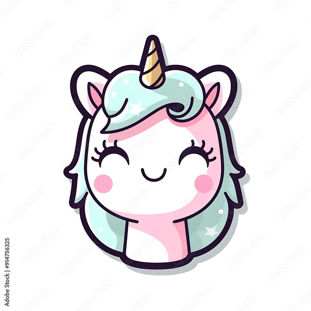 Smiling Cartoon Unicorn With Golden Horn and Blue Mane Smiling Cartoon Unicorn With Golden Horn and Blue Mane