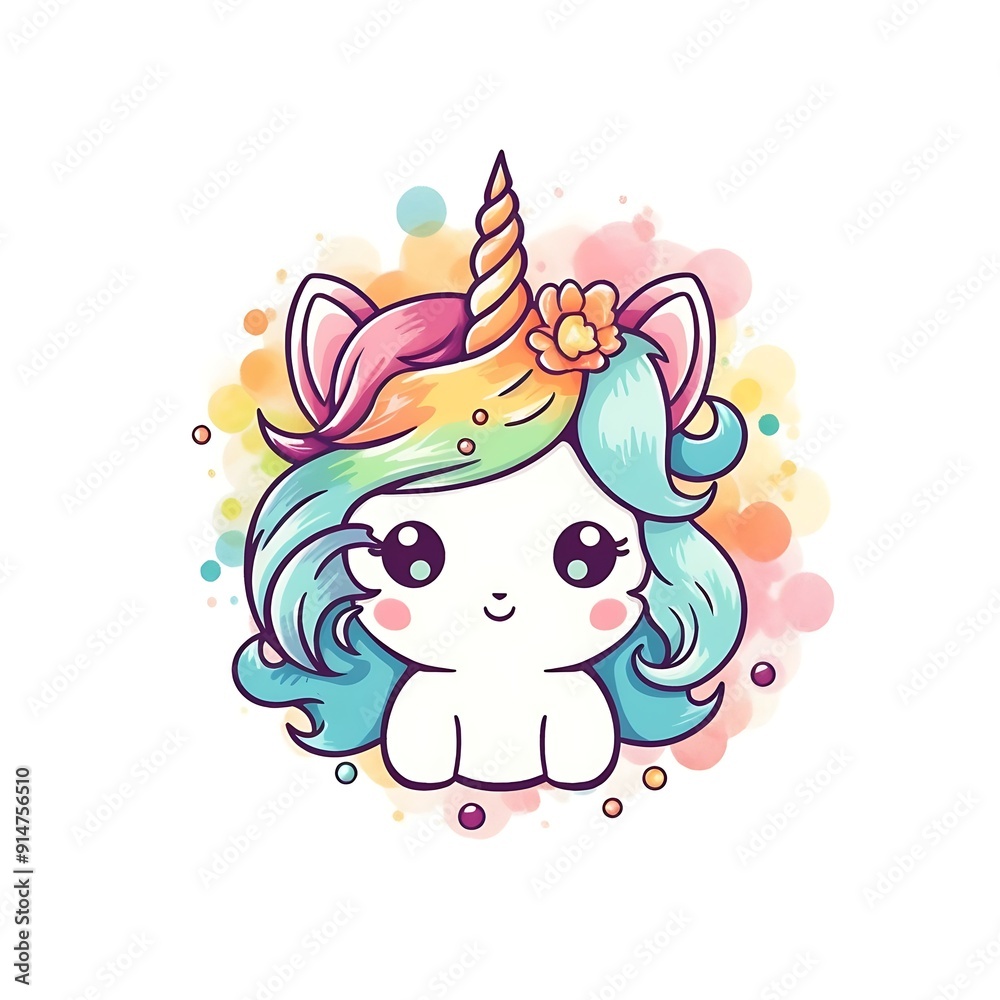 Cute Cartoon Unicorn With Rainbow Hair and Flower Crown Cute Cartoon Unicorn With Rainbow Hair and Flower Crown